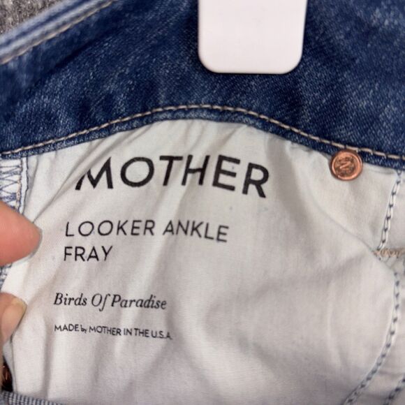 Mother The Looker Ankle Fray Jeans Womens Size 26 Blue Birds of Paradise - Picture 4 of 12